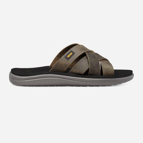 Hungary Teva Voya Slide Leather - Férfi Szandál Sötét Olivazöld - 538-QIKDS